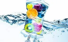 IV bag with colorful fruits inside.