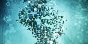 DNA double helix with digital background.